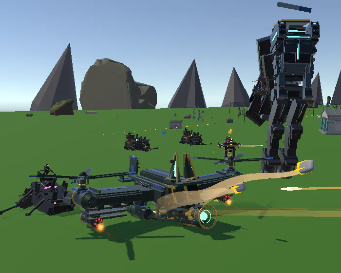 The Robocopter firing low over the field